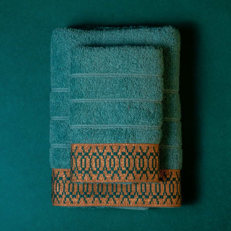 Σετ Βαμβακερές Χειροποίητες Πετσέτες Belford Gold Πετρόλ