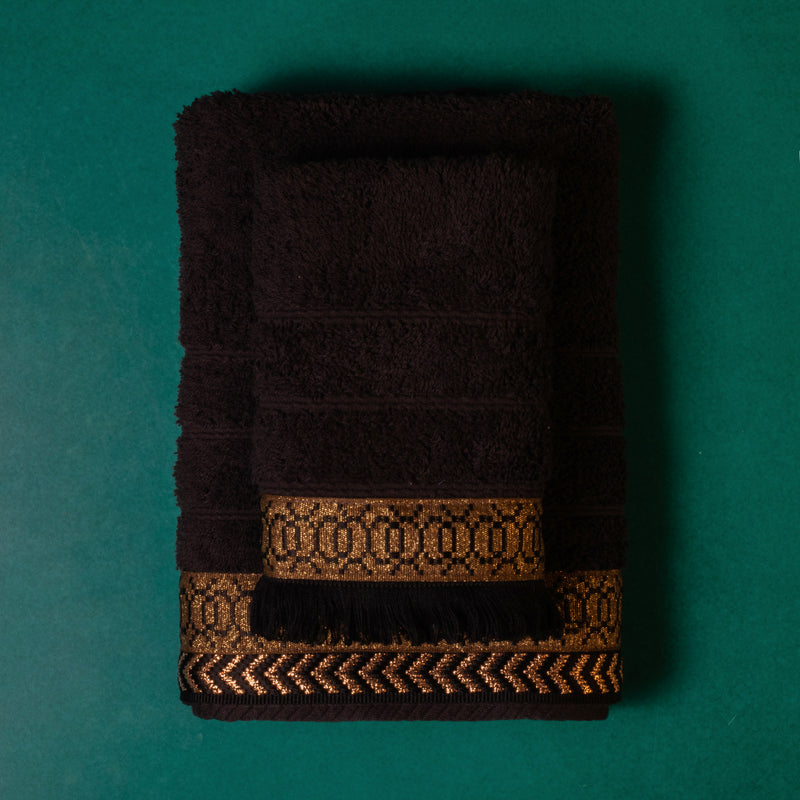 Σετ Βαμβακερές Χειροποίητες Πετσέτες Golf Leaf Μαύρες