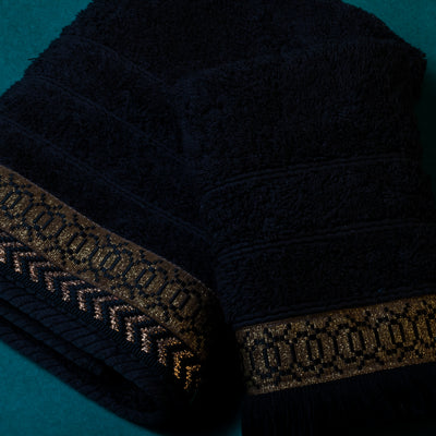 Σετ Βαμβακερές Χειροποίητες Πετσέτες Golf Leaf Μαύρες