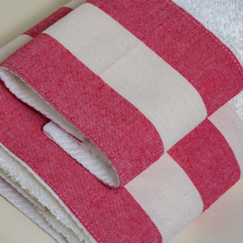 Βαμβακερή Χειροποίητη Πετσέτα Marine Stripe Red Λευκή