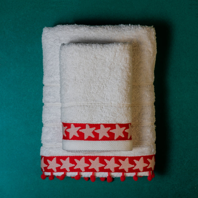 Σετ Βαμβακερές Χειροποίητες Πετσέτες Red Star Λευκές
