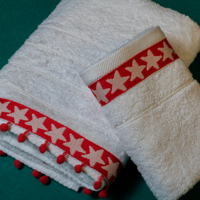 Σετ Βαμβακερές Χειροποίητες Πετσέτες Red Star Λευκές