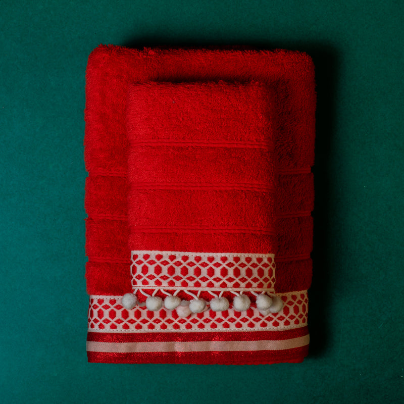 Σετ Βαμβακερές Χειροποίητες Πετσέτες Red Pinched Κόκκινες