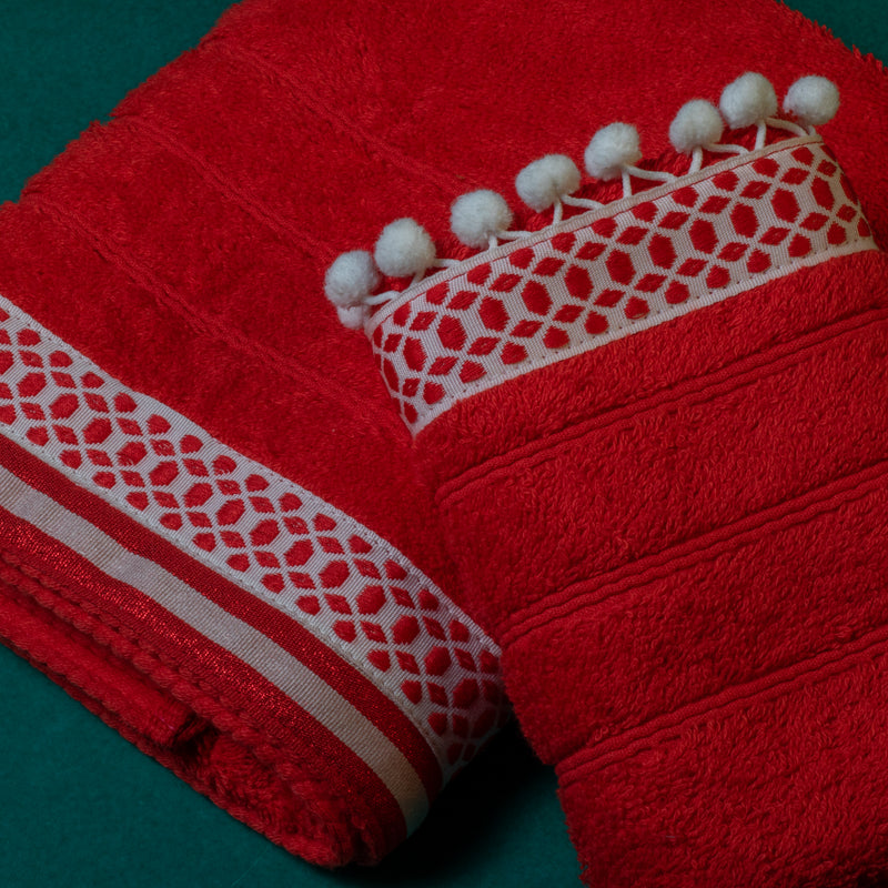 Σετ Βαμβακερές Χειροποίητες Πετσέτες Red Pinched Κόκκινες