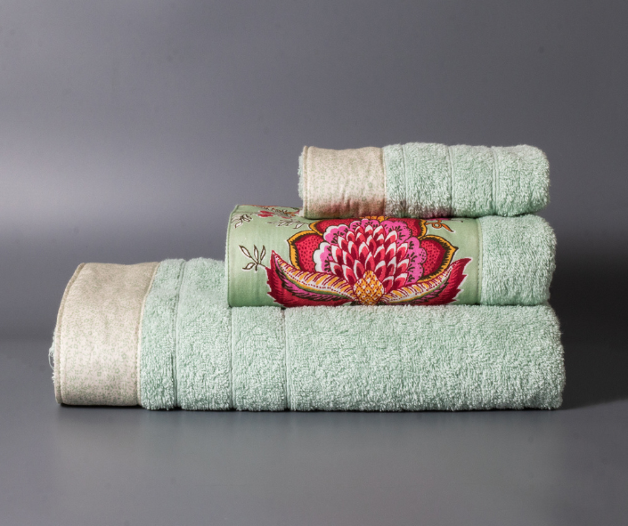 Βαμβακερή Χειροποίητη Πετσέτα Pia Multi Πράσινη